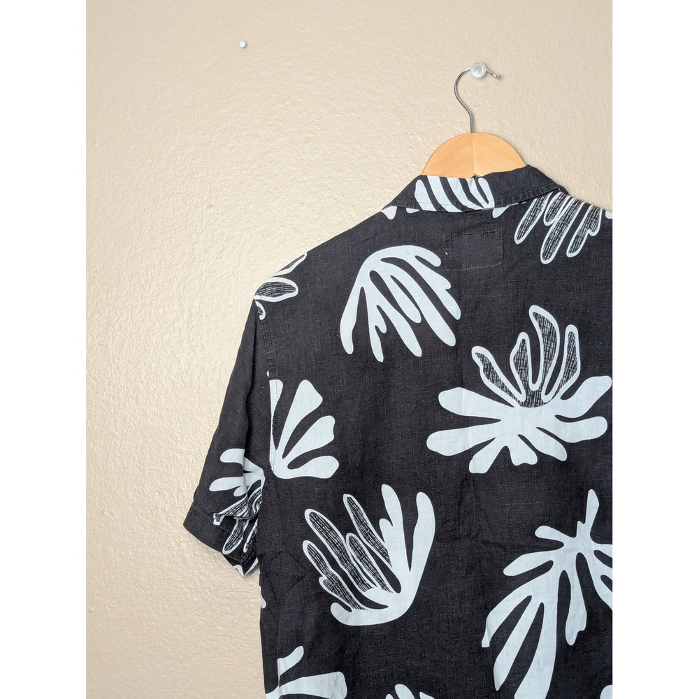 Folk Button Down Shirt Mens S Black White Abstract‎ Shell Print Linen Blend 2199 - Picture 10 of 15